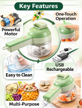 Cut, Chop & Mince in Seconds – 4-in-1 Electric Vegetable Cutter