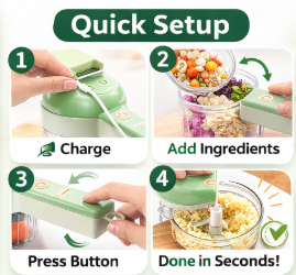 Cut, Chop & Mince in Seconds – 4-in-1 Electric Vegetable Cutter