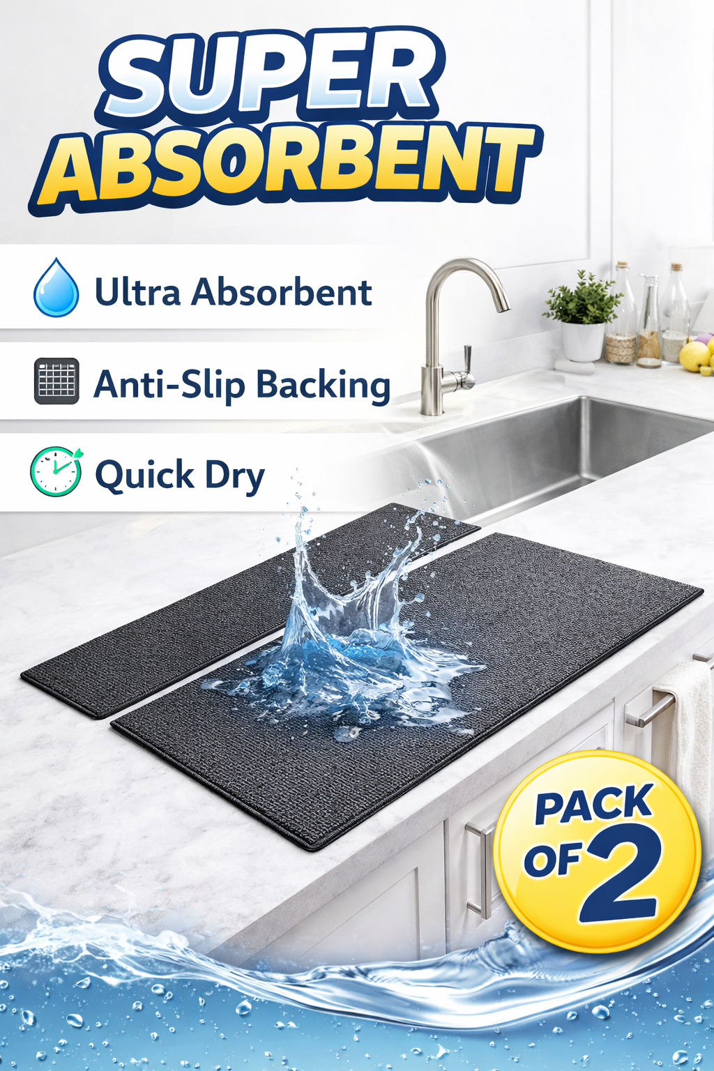 💧 Ultra Absorbent Quick-Dry Kitchen Mat 🔥