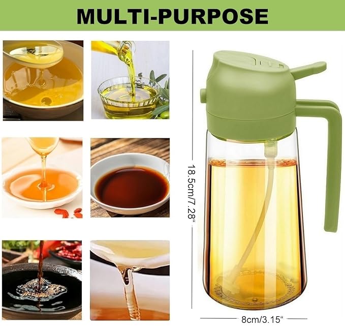 2-in-1 Glass Oil Sprayer & Dispenser Bottle | Spray or Pour with One Flip | 500ml